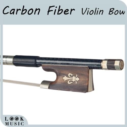 4/4 Carbon Fiber Bow Silver Silk Braided Carbon Fiber Round Stick With Ox Horn Frog Natural Horsehair Well Balance