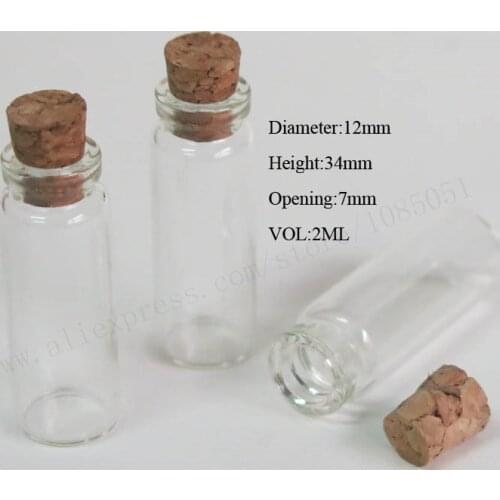 Promotion!50pcs/lot 2ml 2cc samll clear Glass vials with wooden cork Wishing glass bottle holiday gift glass cork tube 123407