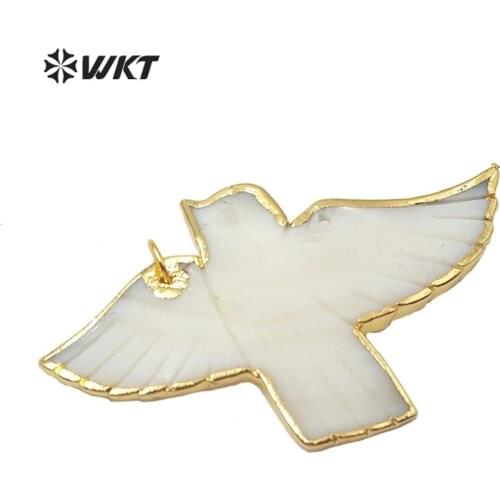 WT-JP184 white shell carved pigeon pendant gold trim populared white pigeon pendant