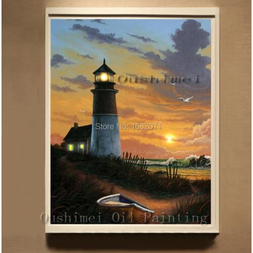 Free Shipping High Quality Modern Lighthouse Oil Painting On Canvas Handmade Light House Canvas Painting For Wall Decoration