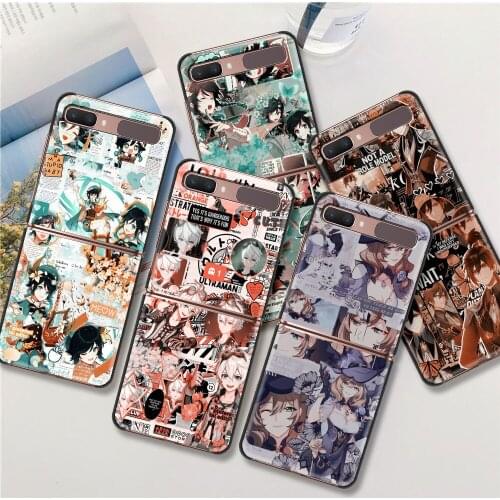 Genshin Impact Game Luxury Black Hard Case For Samsung Z Flip Z Flip3 Phone Case For Galaxy Z Flip 5G Foldable Coque Bcak Cover
