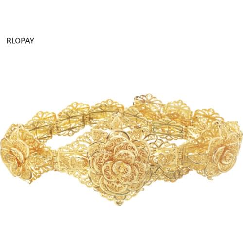 Flower Shape Design Morocco Belt Chic Women Waist Chain Gold Color Abaya Belly Chains Jewelry Belt In Gold