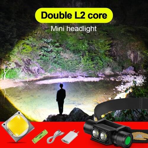 10000 lumens mini bright LED headlamp 2 L2 rechargeable USB high powerful outdoor headlight 18650 battery hunting head lantern