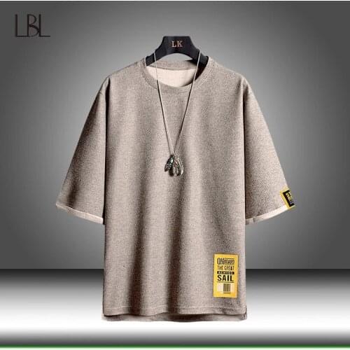 New Summer Mens Casual Fashion Solid T-Shirts Male Oversized Hip Hop Short Sleeve Cotton T Shirt Man Streetwear Top Tees 2021