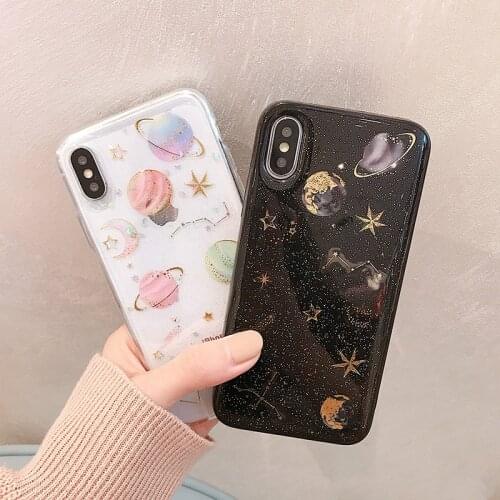 Gimfun Cartoon Cute Planet Glitter Phone Case for iPhone 11 Pro X XS Max XR 7 8 8plus Clear Bling Stars Soft Tpu Back Cover