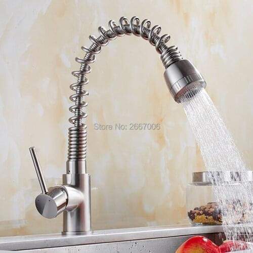GIZERO Spring Kitchen Faucet Brushed Nickel Faucet Pull Out Torneira Rotate Swivel 2-Function Water Outlet Mixer Tap ZR2042B