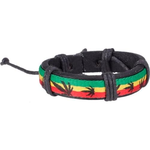 Leather Bracelet Wristband Jamaica Reggae Hiphop Style Leaves