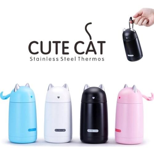 Cute Cat Thermos Cup Kids Thermo Mug Drinkware Child 330ML Water Bottle Stainless Steel Vacuum Flask Portable Leak-proof Tumbler