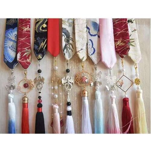To Put on The Forehead Hanfu Tassel Hair Ribbon Hot Stamping Brocade Carp Removable Fringed The Crane Tire Hair Accessories