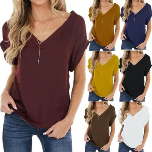 Summer New Fashion Casual Womens Sexy Deep V-Neck Halter Hot-Selling Hot Style Loose Large Size Womens T-Shirt