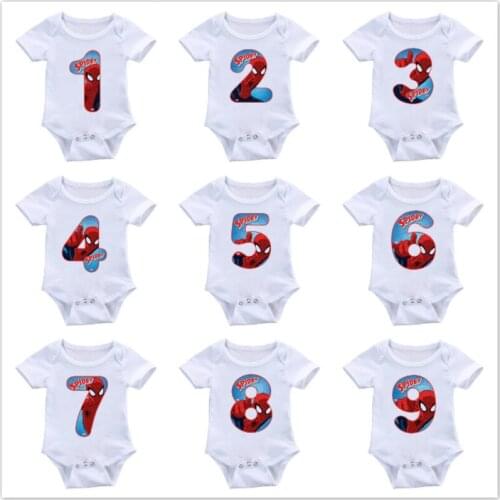 Summer Newborn Baby Girl Clothes Cartoon Spiderman Baby Boy Romper Number 1-9 Print Rompers Infant Jumpsuit Ropa Bebe Playsuit