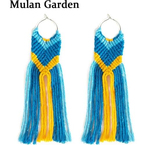 M&G New Boho Cotton Thread Weaveing Macrame Earring Geometric Circle Long Tassel Pendant Earrings Fashion Women Accessories Gift