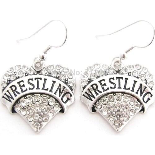 Fashion 30pair a lot rhodium plated Wrestling Clear Crystal Heart Earrings(E100052)