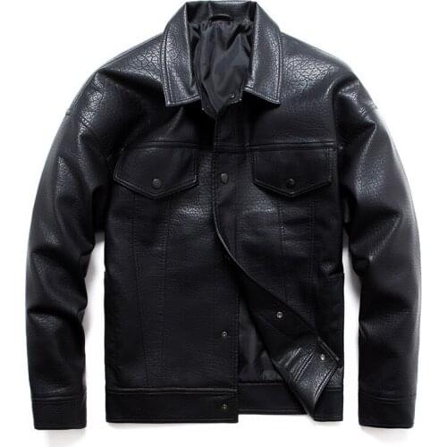 High quality Casual Multi Pocket Men PU Leather Jacket Coat Trend Single Breasted Motorcycle Leather Jacket Male Loose Outerwear