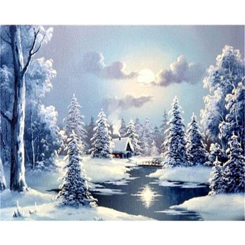 Landscape Winter DIY Cross Stitch Embroidery 11CT Kits Craft Needlework Set Cotton Thread Printed Canvas Home Sale