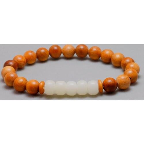 Natural Wood With White Bodhi Seed Beaded Stretch Bracelet For Women Buddhism Yoga Healing Jewelry Handmade Men Gift
