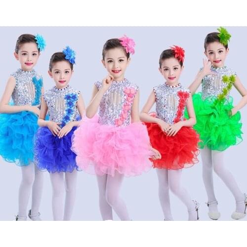 New Children Sequin Princess Skirt Girls Modern Jazz Dance Wear Childrens Fashion Pompon Skirt Choral Performance Clothes
