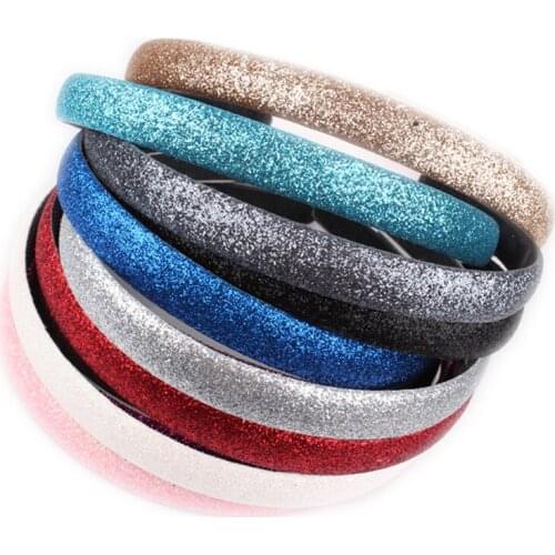30Pcs/Lot 10 Colors Girls Glitter Headband Wholesale Plastic Non-Slip Hairband Metallic Women Hair Hoop Headwear Accesories