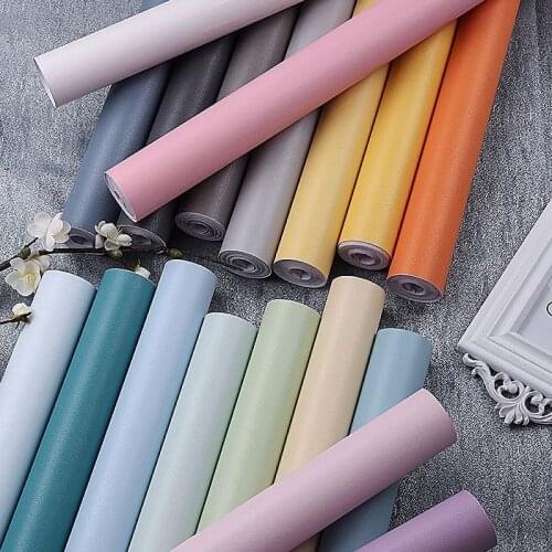Single Color Macaron Vinyl Oilproof Self-Adhesive Wallpapers Kitchen Cabinet Wall Stickers Home Sticky Paper Decal Wall in Rolls
