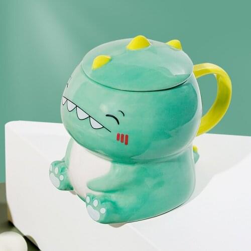 Couple Cup Personality Cartoon Cute Dinosaur Ceramic Cup Gift Breakfast Coffee Cup ins Mug with Lid