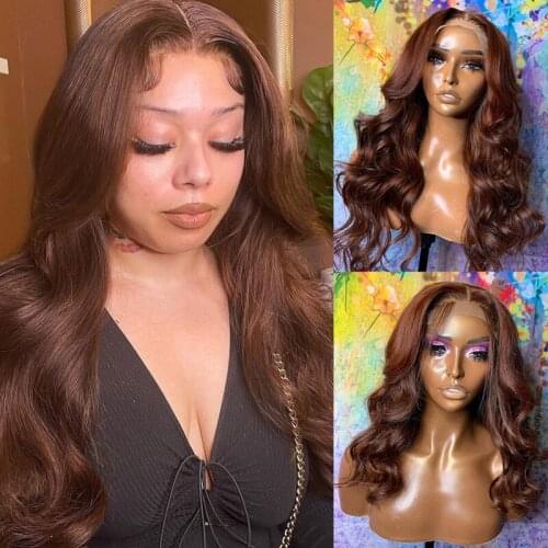 Wavy Lace Front Human Hair Wigs Brown Lace Front Wigs Peruvian Closure Wig For Women T Part Lace Wig Pre Plucked Bleached Knots