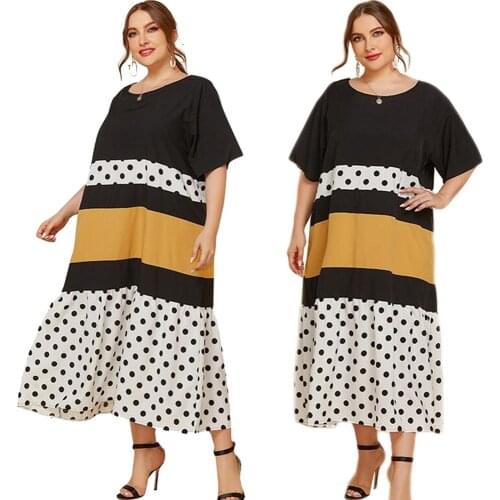 Summer Women Long Dress Casual Loose Short Sleeve O-neck Short Sleeve Arab Abaya Patchwork Kaftan Islamic Vestido Ramadan Dubai