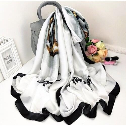 2021 Summer Sunscreen Letter Beach Towel 180X90CM Bandana Korean Print Silk Scarf Fashion High-Grade Scarves New Dustproof Shawl