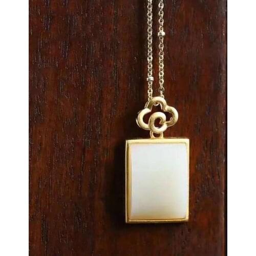 Hetian White Jade Bridge Pendant S925 Silver Inlay Small Fresh Retro Frosted Pendant Simple Ornament