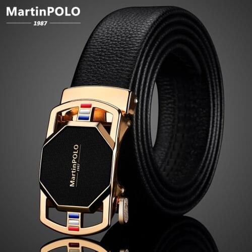 MartinPOLO Luxury Mens Genuine Leather Belt Alloy Automatic Buckle Belts Cowhide Strap for Male 2020 Casual Cummerbund MP02901P