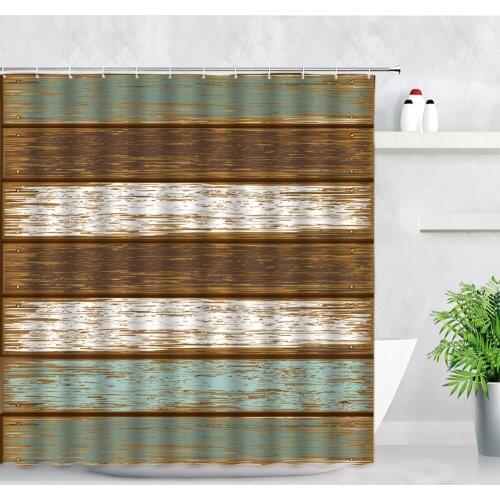Retro Old Wood Board Shower Curtains Blue White Pattern Print Bathroom Curtain Set waterproof Home Bath Screens Decor With Hooks