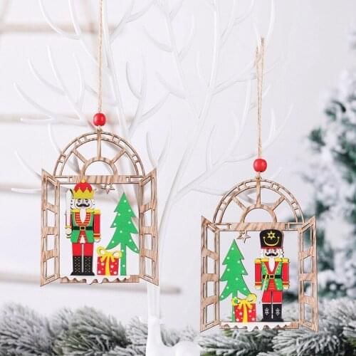 Christmas wooden colorful walnut decorations shopping mall hotel window scene decoration Christmas tree cute pendant navidad