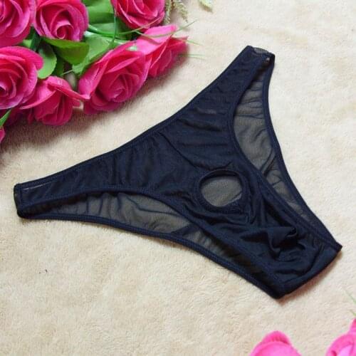 Sexy underwear mens sexy perspective underwear high elastic mesh yarn hole exposed Expose hole triangle T pants thong