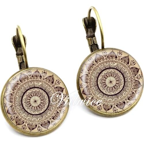 Handmade Earrings For Women Vintage Flower Earring Mandala Symbol Om Zen Buddhism Yoga Henna Earrings 2020