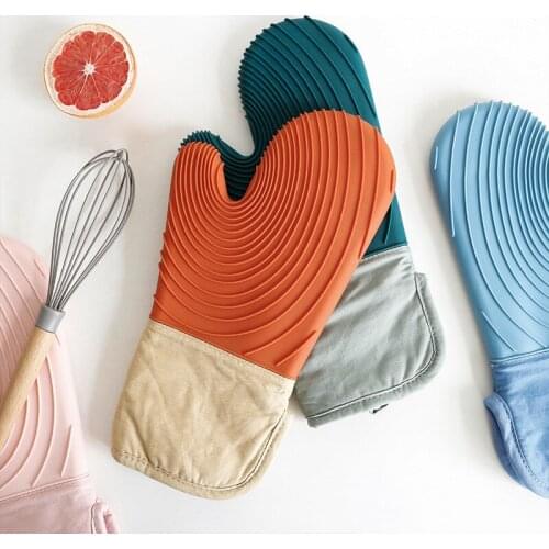 Silicone Gloves New Style Thick Cotton Gloves Household Microwave Oven Heat Resistant Heat Insulation Gloves Heat Proof Mat