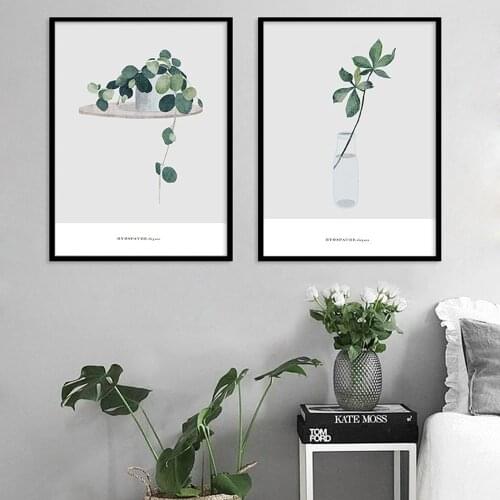 Nordic Simple Green Plant Canvas Painting Small Fresh Vase Potted Poster Living Room Bedroom Wall Decoration Painting Pictures