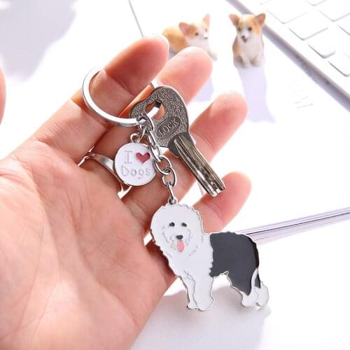 Old english Sheepdog Dog Key Ring animal Pendant Love Key Chain bag charms car Key ring gift Jewelry