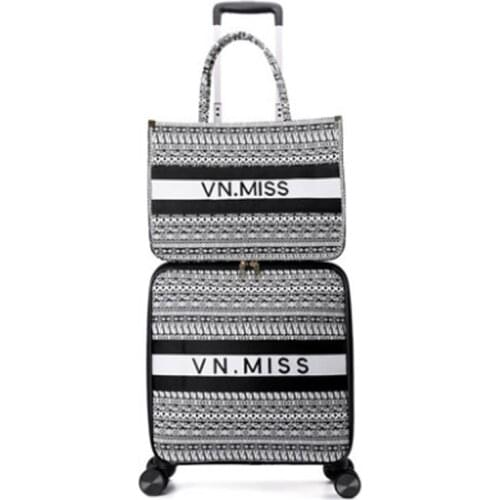 GraspDream 16"18 inches women spinner fashion trolley bag 20 24 size travel suitcase with handbag girl spinner brand luggage set