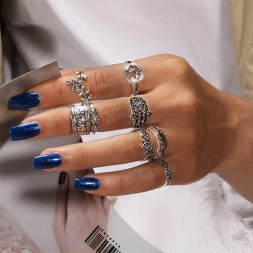 Vintage Muslim Letter Antique Tibetan Silvset Rings For Women Big Knuckle Geometric Pattern Rings Set Vintage Jewelry Anillos