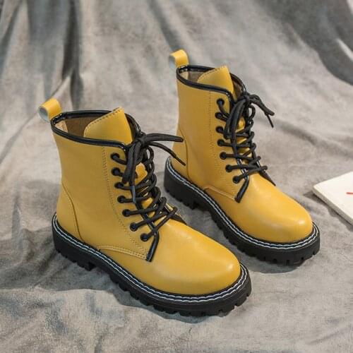 Yellow Black Combat Boots For Women Glitter Leather Boots 2020 New White Ankle Boots Women Shoes Platform Lace Up Punk Boots