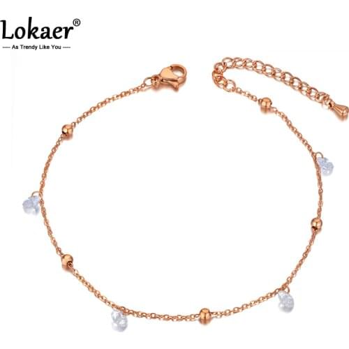 Lokaer Bohemia Stainless Steel Summer Beach Charm Anklet Foot Jewelry Trendy CZ Crystal Chain & Link Anklets For Women A20008