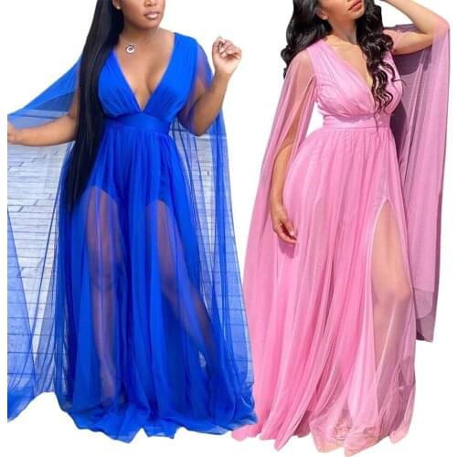 Women Summer Dress Boho Long Maxi Dress Evening Solid Party Beach Dresses Sundress Elegant Weeding Gowns Wholesale