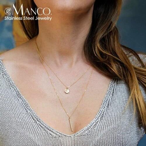 EManco Not Darken 2PCS 316L Stainless Steel Necklace for women Minimalist Pendant Necklace women Titanium Steel Necklace Jewelry
