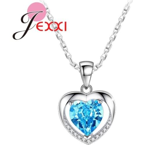 Fashion Atmosphere Peach Type Ocean Blue/White Zircon Crystal 925 Sterling Silver Pendant Necklace Lady Party Christmas