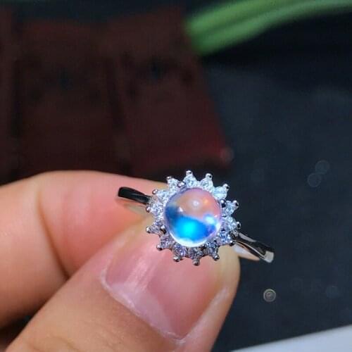 100% true 925 sterling silver jewelry inlay natural blue moonstone ring womans silver ring