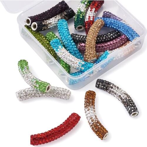 1Set Crystal Rhinestone Curved Tube Mixed Colors Large Hole Long Tube Spacer Charm Beads for Bracelet Necklace Jewelry Making