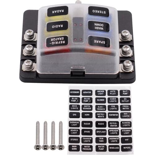 1pc 1 in 6 out Plastic Cover Blade Fuse Block M5 Stud With LED Indicator Light For Car Boat Marine Fuse Box Holder