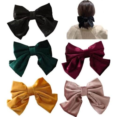 1PC Winter Velvet Bowknot Hair Clips Hand Tie Large Pigtail Barrette Bows Hairpin for Women Layered Headwear Hair Accessoires