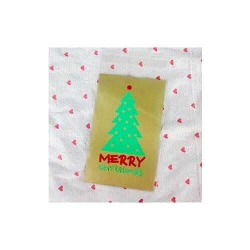 200 Merry Christmas Tree Cello Cookie Bag,Bakery Gift Candy Bag,Self adhesive Seal Cellophane Bag