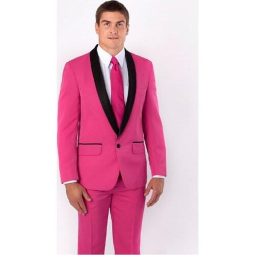 2019 Shawl Lapel Pink Men Suit Slim Fit Best Man Groom Tuxedos Men Suits For Prom Wedding Groomsmen Suits Blazers (Jacket+Pants)