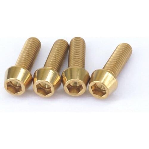 4 PCS M6x20mm Golden GR5 Titanium Cone Head Screw For Bicycle Disc Brake Cover